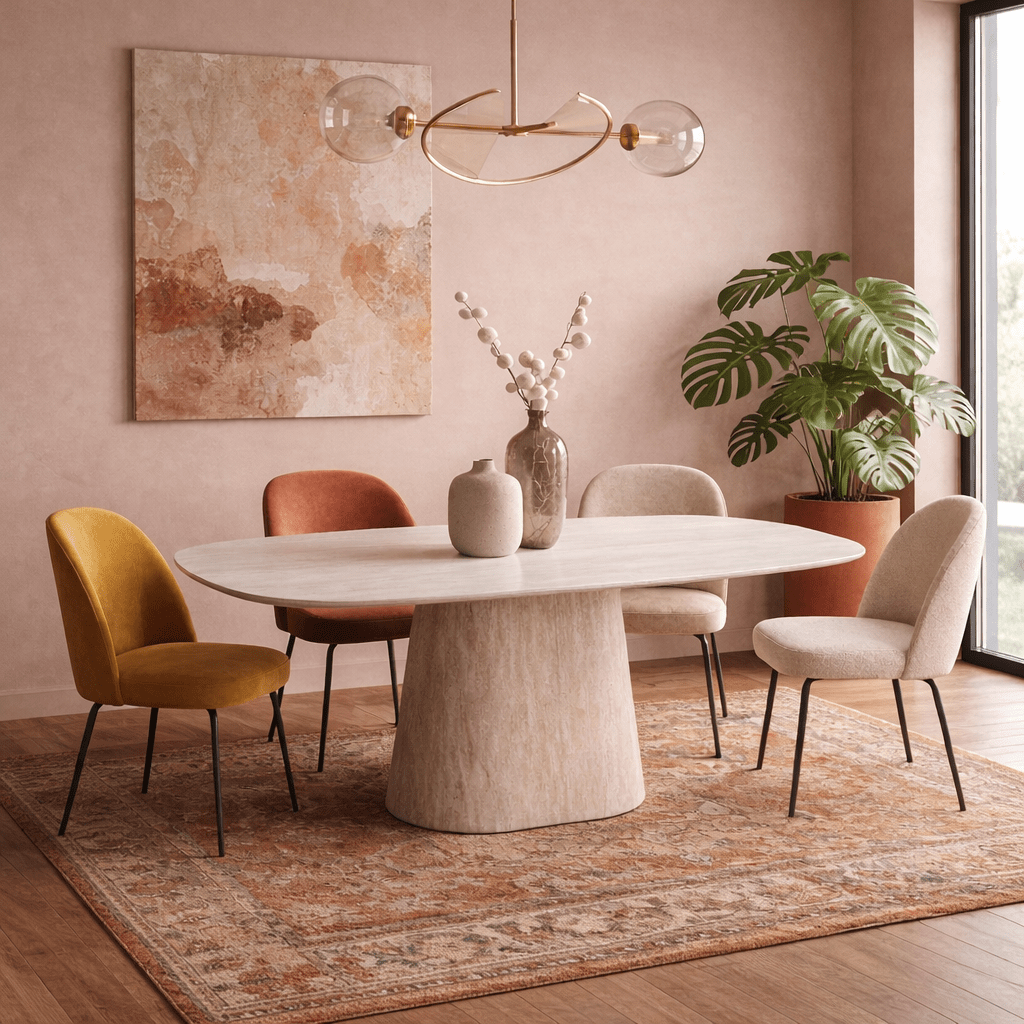 Sintered Stone Marmerlook Travertine Eettafel Lea 180x90 cm - Deens Ovaal