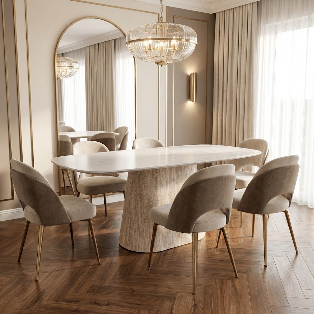 Sintered Stone Marmerlook Travertine Eettafel Lea 180x90 cm - Deens Ovaal