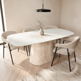 Sintered Stone Marmerlook Travertine Eettafel Lea 180x90 cm - Deens Ovaal