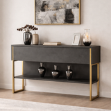 Modern Dressoir Antraciet Luxe 120x80x30 - Gouden Frame - Eén Vak