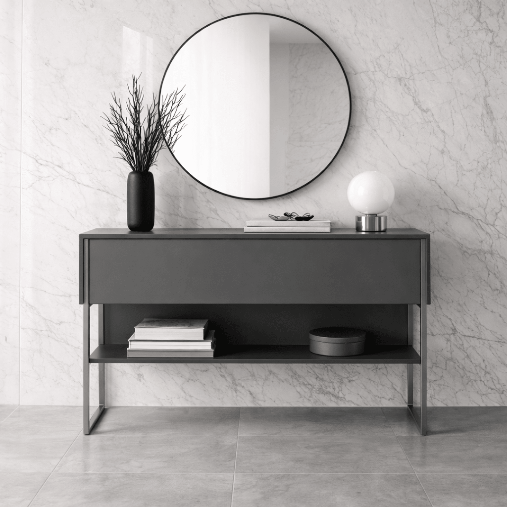 Modern Dressoir Antraciet Luxe 120x80x30 - Zilver Frame - Eén Vak