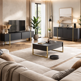 Modern Dressoir Antraciet Luxe 160x80x35 - Gouden Frame