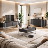 Modern Dressoir Antraciet Luxe 160x80x35 - Zilver Frame