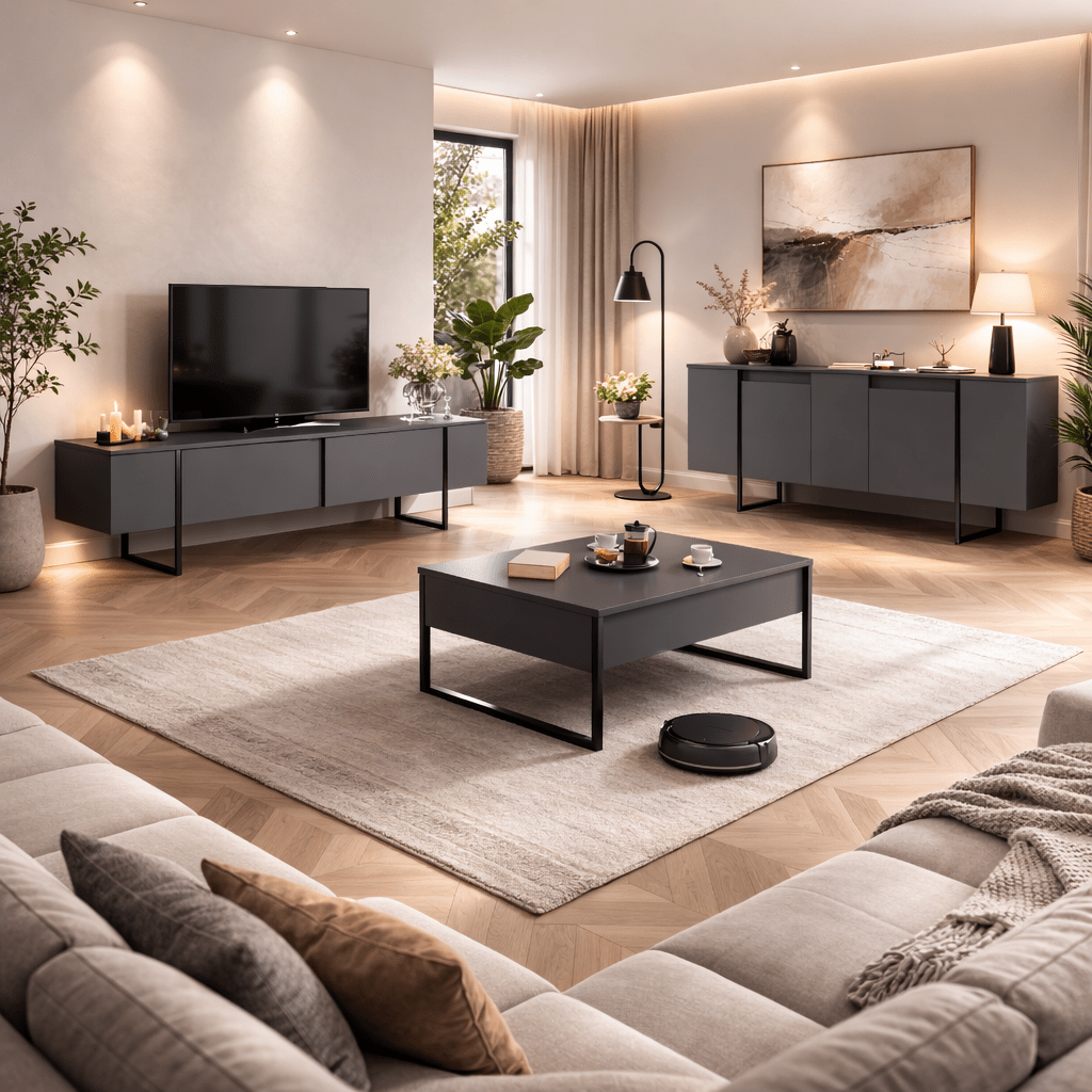 Modern Dressoir Antraciet Luxe 160x80x35 - Zwart Frame