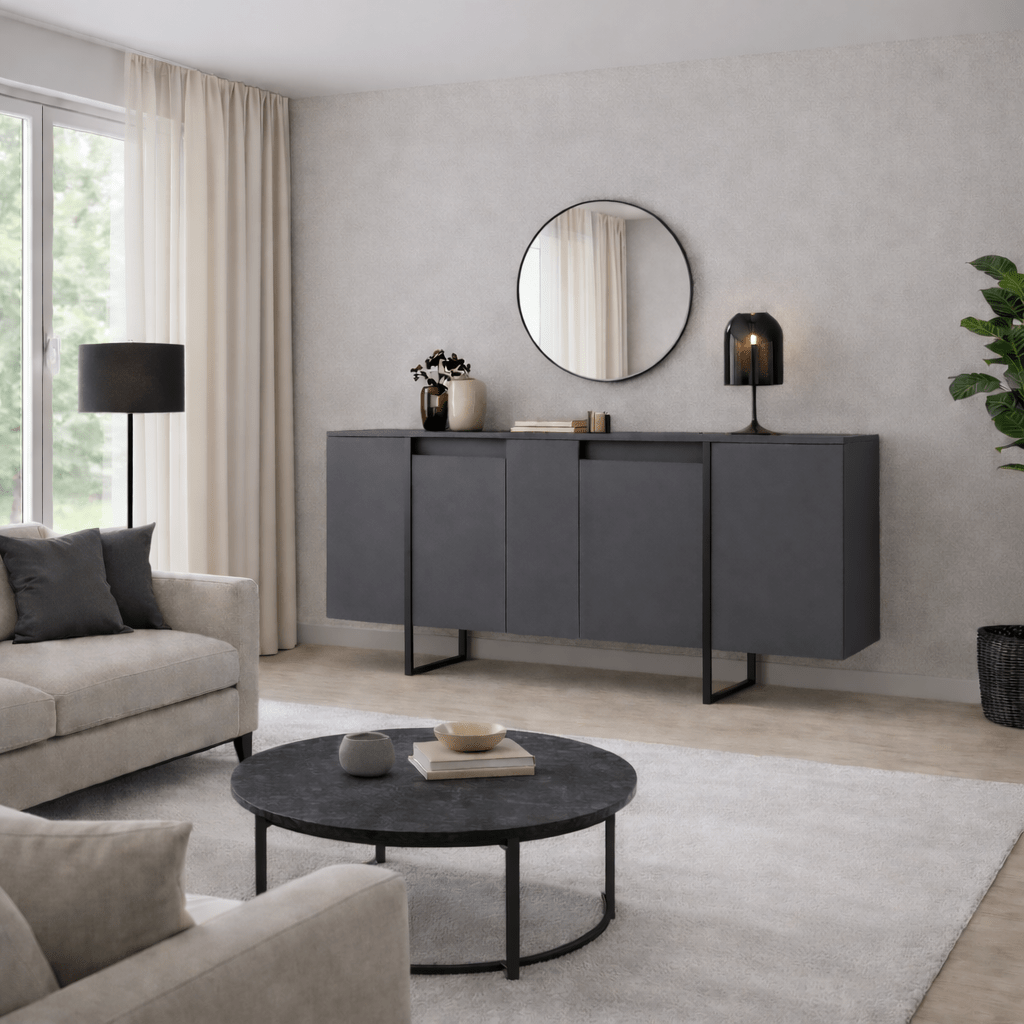 Modern Dressoir Antraciet Luxe 160x80x35 - Zwart Frame