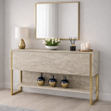 Modern Dressoir Travertijn Luxe 120x80x30 - Gouden Frame - Eén Vak