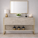 Modern Dressoir Travertijn Luxe 120x80x30 - Gouden Frame - Eén Vak