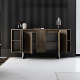 Modern Dressoir Walnoot Luxe 160x80x35 - Zilver Frame