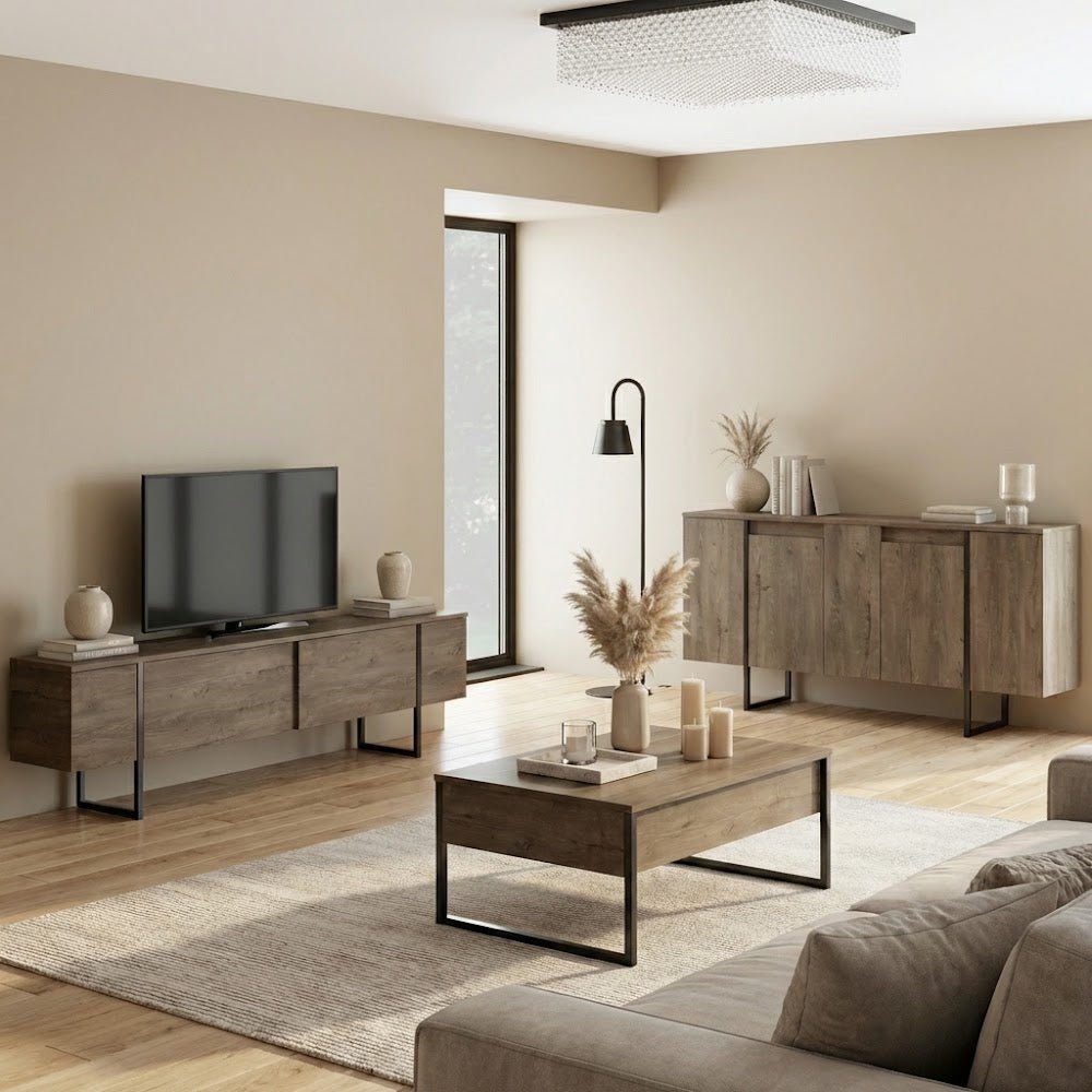 Modern Dressoir Walnoot Luxe 160x80x35 - Zwart Frame