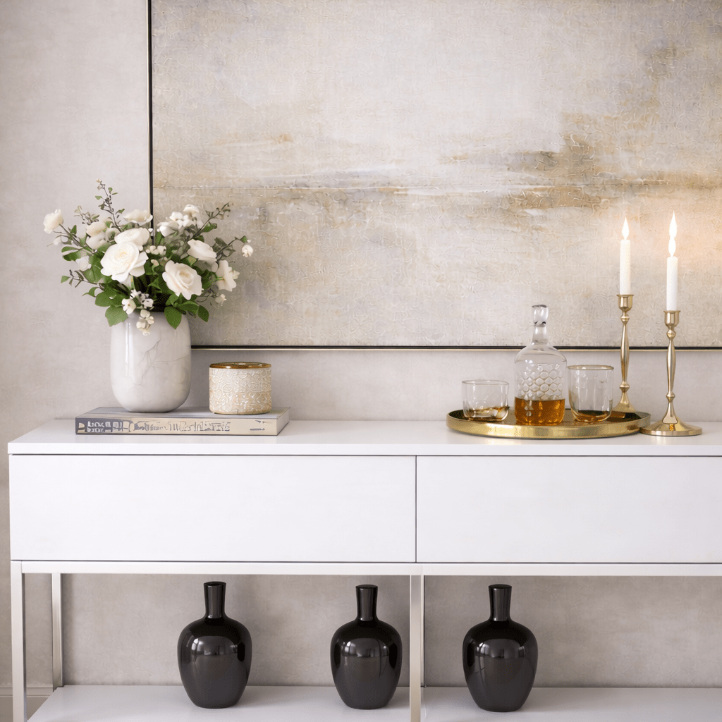 Modern Dressoir Wit Lord  150x30x80 - Zilver Frame - Twee Vakken