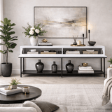 Modern Dressoir Wit Lord  150x30x80 - Zwart Frame - Twee Vakken