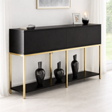 Modern Dressoir Zwart Lord 150x30x80 - Gouden Frame - Twee Vakken