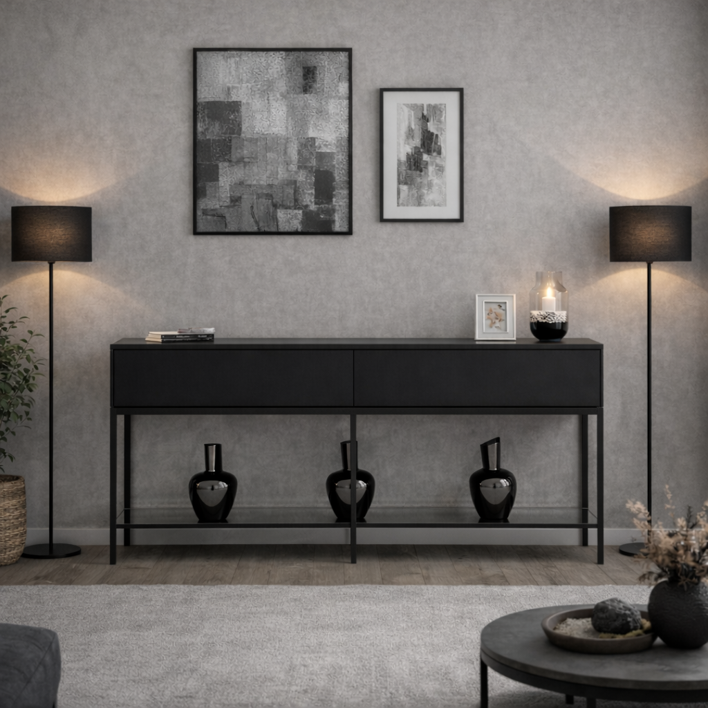 Modern Dressoir Zwart Lord 150x30x80 - Twee Vakken