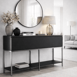 Modern Dressoir Zwart Lord 150x30x80 - Zilver Frame - Twee Vakken