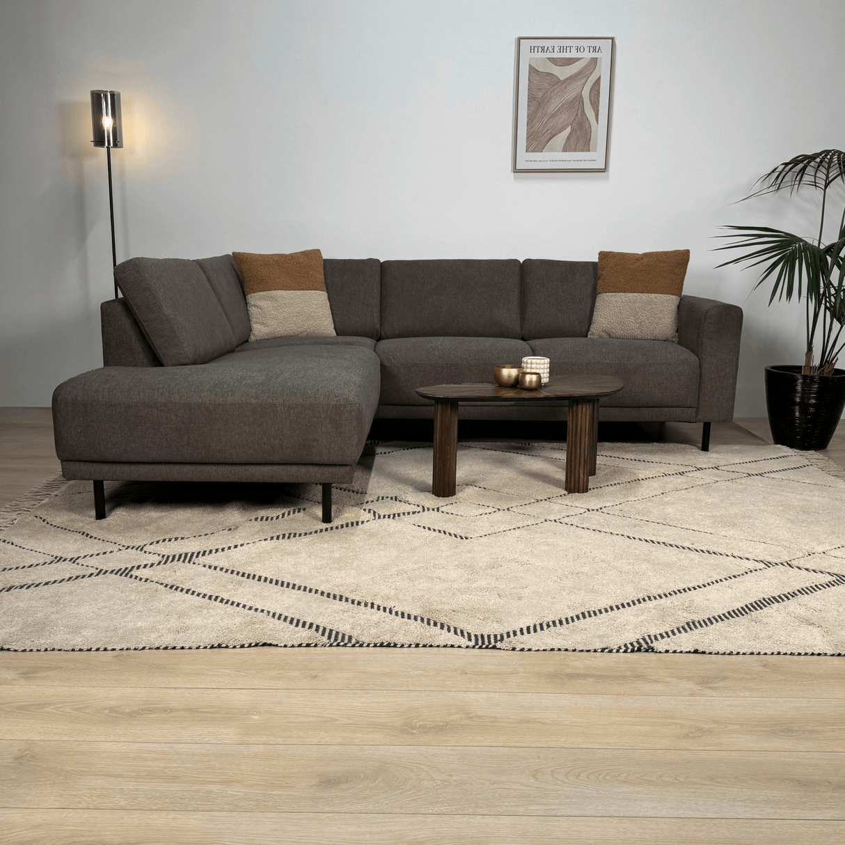 Moderne 3-zits hoekbank met Lounger Antraciet Stof Aniko links 240x197x78 cm