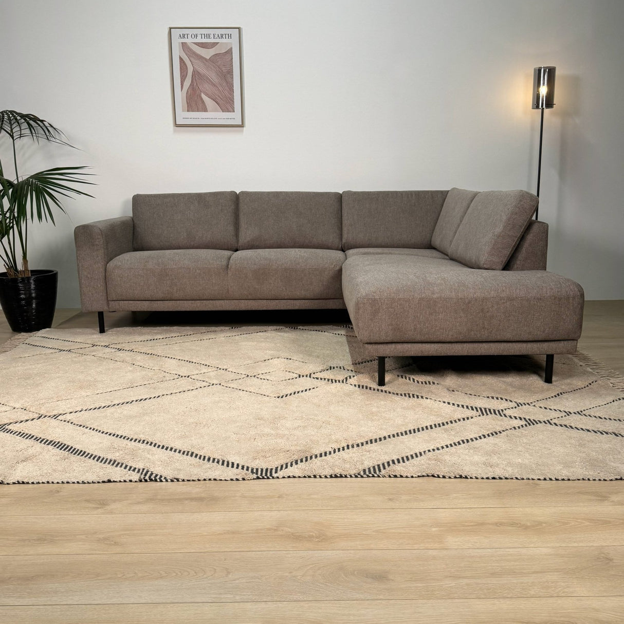 Moderne 3-zits Hoekbank Rechts Taupe Stof Aniko met Lounger 240x197x78 cm