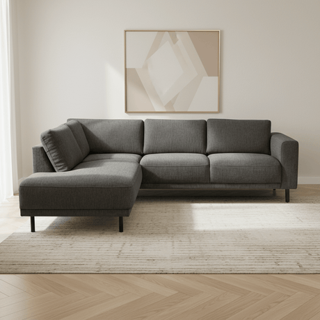 Moderne 3-zits hoekbank met Lounger Antraciet Stof Aniko links 240x197x78 cm