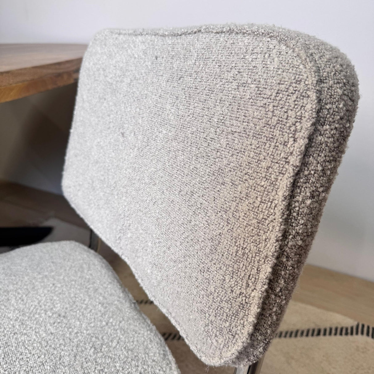 Moderne Eetkamerstoel Grijs Bouclé Stof Sway - Chrome Frame - Zonder Armleuningen