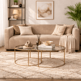 Moderne Ronde Salontafel Set van 2 Uru Goud - Transparant Glas - 80/60 cm