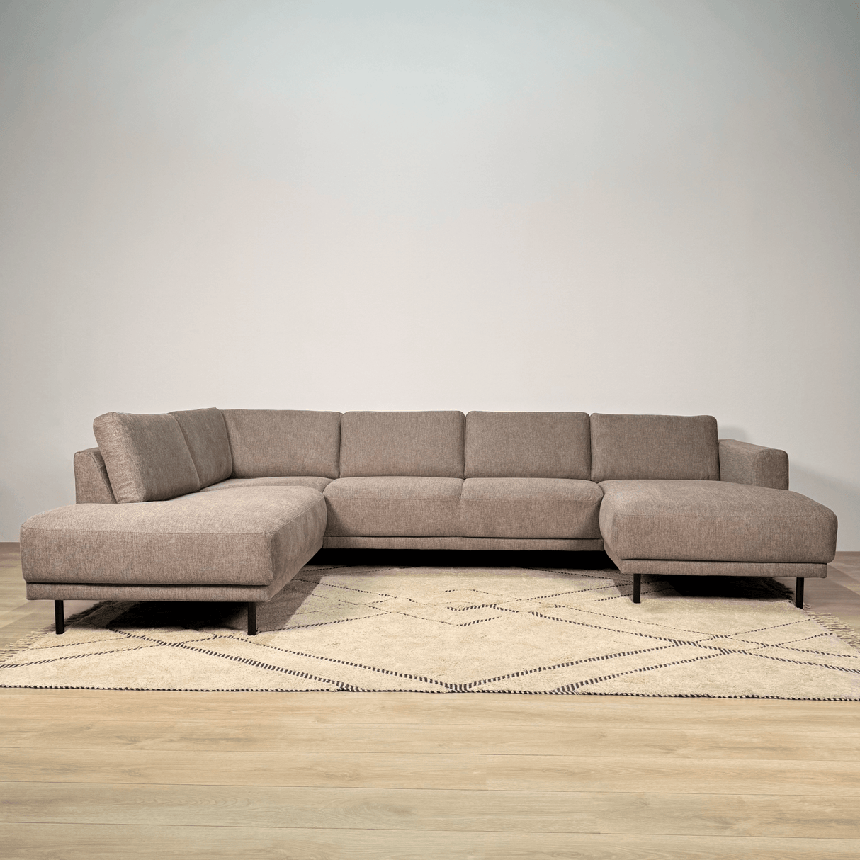 Moderne U-Bank Hoekbank Links Taupe Stof Aniko 310x197x78 cm