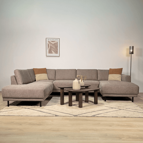 Moderne U-Bank Hoekbank Links Taupe Stof Aniko 310x197x78 cm