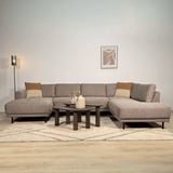 Moderne U-Bank Hoekbank Rechts Taupe Stof Aniko 310x197x78 cm