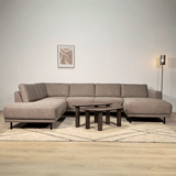 Moderne U-Bank Hoekbank Links Taupe Stof Aniko 310x197x78 cm