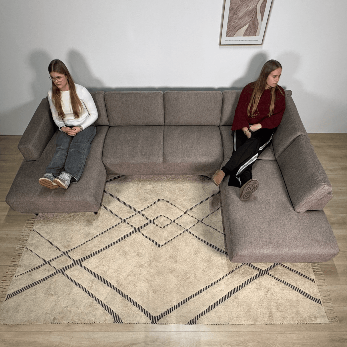 Moderne U-Bank Hoekbank Rechts Taupe Stof Aniko 310x197x78 cm