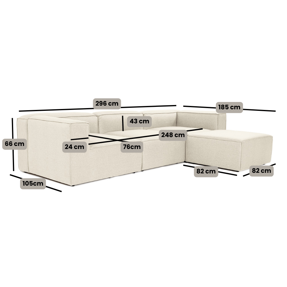 Modulaire hoekbank met losse hocker ecru beige linnen stof Fora - links