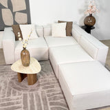 Modulaire hoekbank met losse hocker ecru beige linnen stof Fora - links