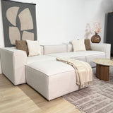 Modulaire hoekbank met losse hocker ecru beige linnen stof Fora - links