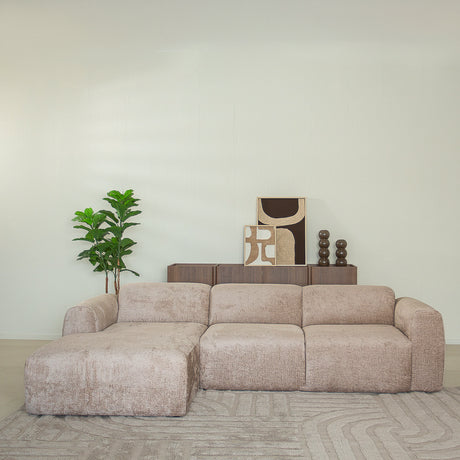 Hoekbank zand chenille stof - 292x169 cm - Shane - links