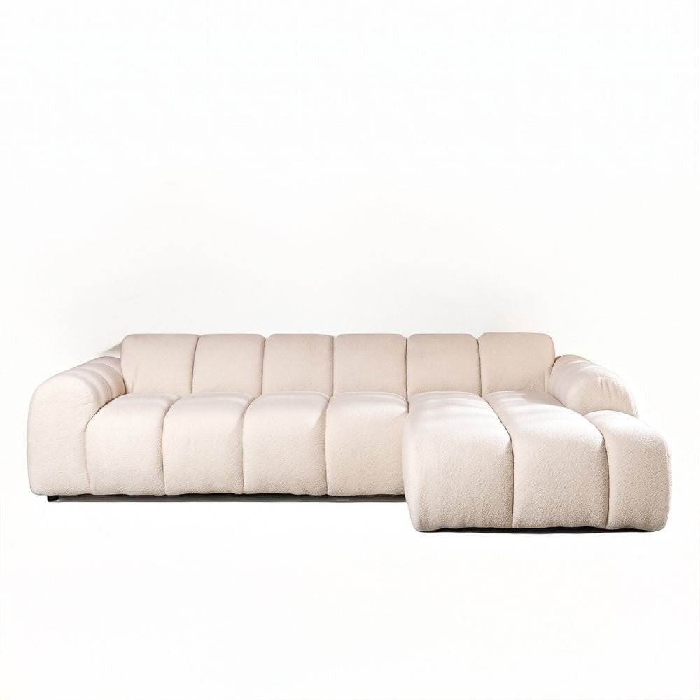 Banken-Hoekbank met lounge beige bouclé stof - strepen - rechts - Brix-Dimehouse