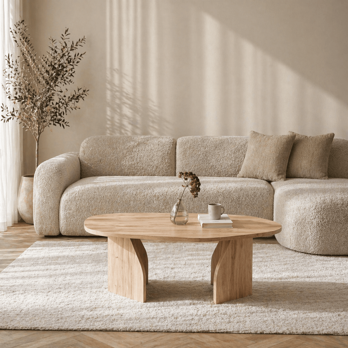 Salontafels - Organische Salontafel Eiken Melamine Japandi - 105x65 cm - Rack - Dimehouse