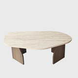Salontafels - Organische Salontafel Japandi Walnoot met Travertin Melamine - 105x65 cm - Rack - Dimehouse