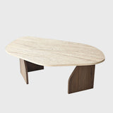 Salontafels - Organische Salontafel Japandi Walnoot met Travertin Melamine - 105x65 cm - Rack - Dimehouse