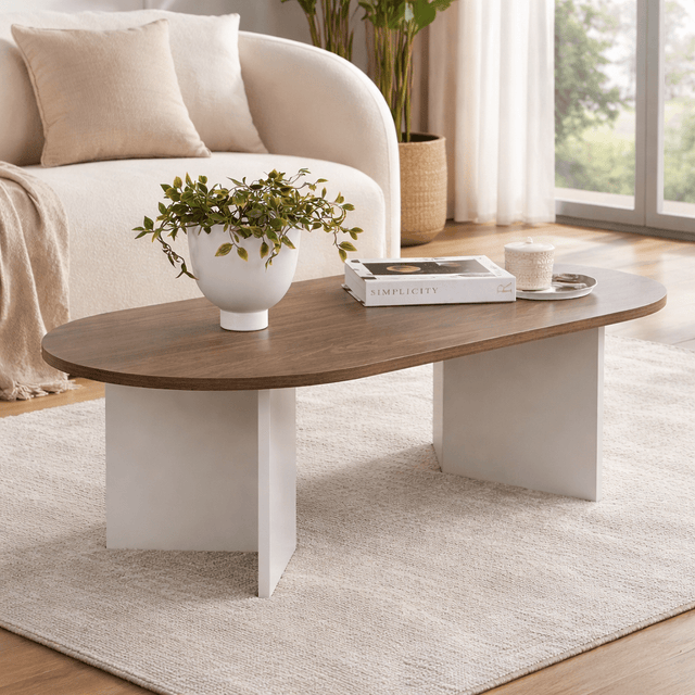 Salontafels - Salontafel walnoot wit melamine boogvorm Koda 119x60 cm - Dimehouse