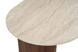 Ovalen eettafel Travertine blad - Walnoot melamine -  180x89,5x75 cm - Sablin