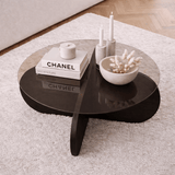 Salontafels - Ronde salontafel Aris zwart melamine en rookglas 75 cm - Dimehouse