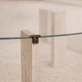 Ronde salontafel travertine melamine transparant glas Ø75 cm - Cairo