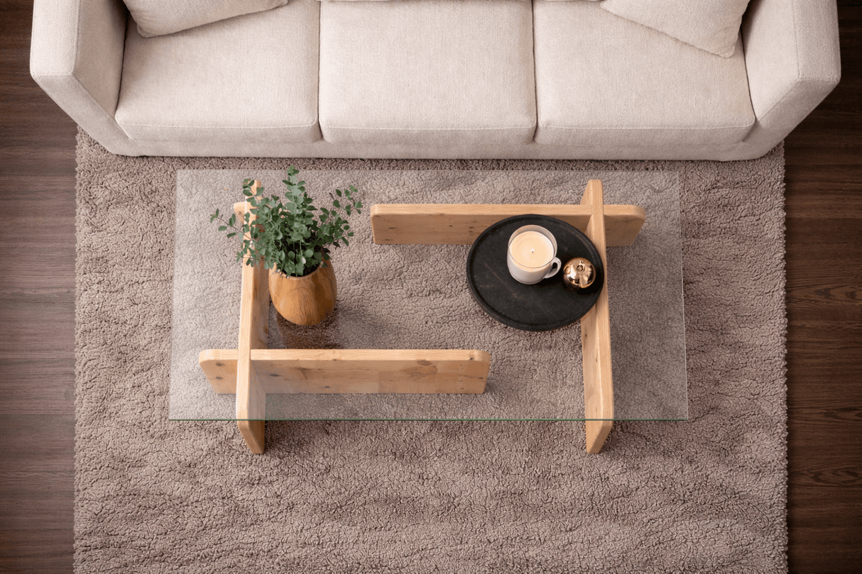 Salontafel Atlantisch Dennenhout Melamine Glas Opal 105x65x30 cm