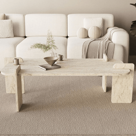 Salontafels - Salontafel Travertin melamine Japandi - 120 x 60 cm - ronde hoeken - Lovge - Dimehouse