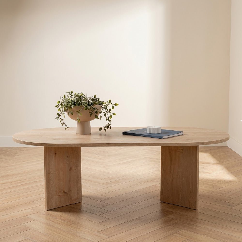Salontafels - Ovale salontafel eiken melamine - Japandi - 119x60 cm - Sota - Dimehouse