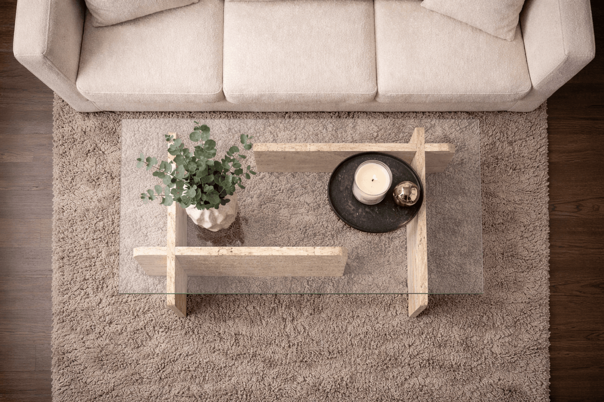 Salontafel travertin glas Opal 105x65 cm