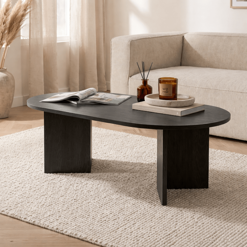 Salontafel zwart melamine boogvorm Sable 119x60 cm