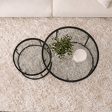 Salontafels - Salontafelset van 2 Rond Glas - Zwart Frame - 42 en 60 cm - Barlin - Dimehouse