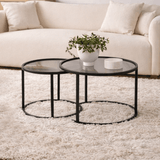 Salontafels - Salontafelset van 2 Rond Glas - Zwart Frame - 42 en 60 cm - Barlin - Dimehouse