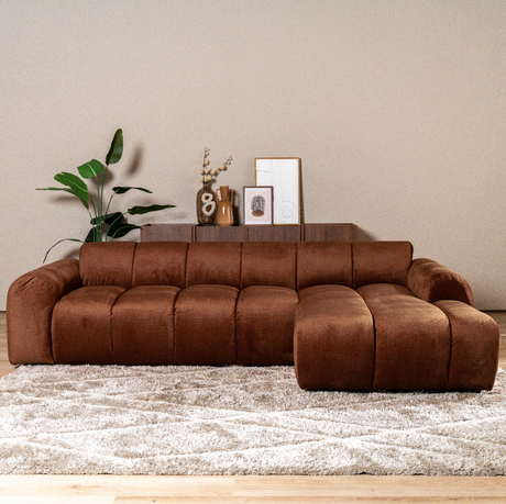 Hoekbank met lounge koper velvet structuurstof - strepen - rechts - Brix