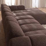 Banken-Hoekbank met lounge zacht bruin bouclé stof - strepen - rechts - Brix-Dimehouse