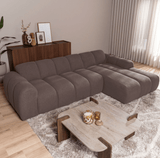 Banken-Hoekbank met lounge zacht bruin bouclé stof - strepen - rechts - Brix-Dimehouse